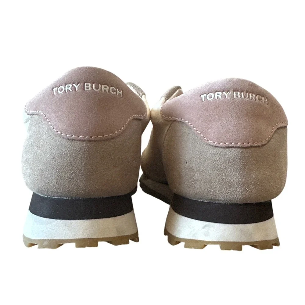 Tory Burch Annie Nylon Runner Sneakers Ivory Blush Pink Suede Size 8